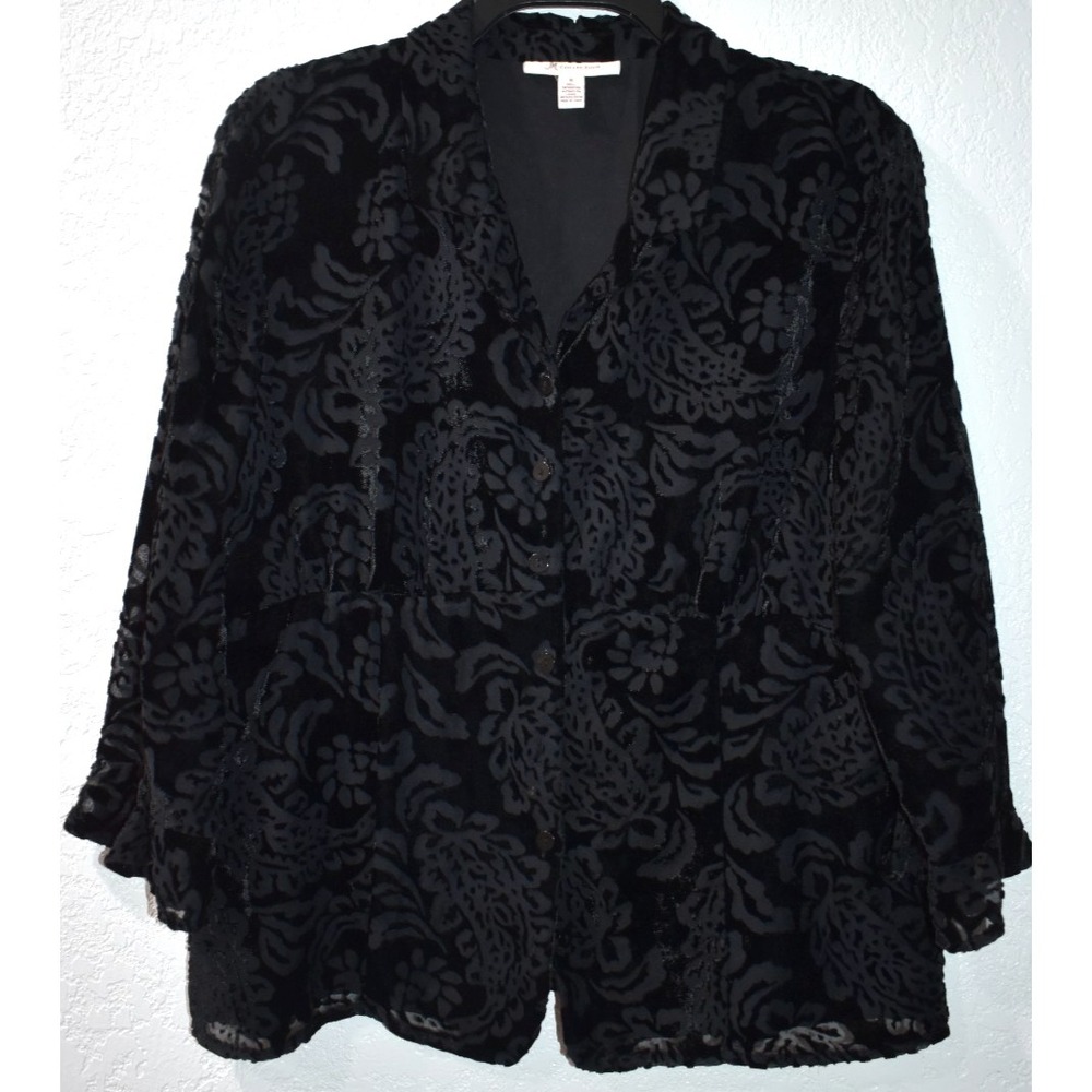 JMCollection‎ 16 Velvet Burnout Long Sleeve Whimsygoth Babydoll Button Front Top